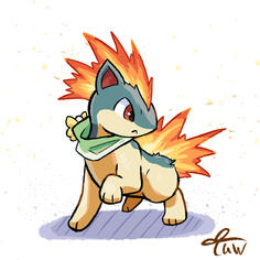 A quilava wearing a bandana and a rescue team badge A quilava wearing a bandana and a rescue team badge