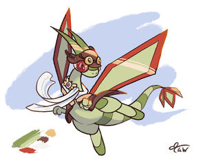 A flygon with aviator scarf, hat and explorer badge. A flygon with aviator scarf, hat and explorer badge.